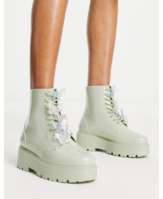 ASOS DESIGN Guava butterfly lace up gumboots in mint green