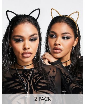 ASOS DESIGN Halloween pack of 2 headbands with cat ears in black and leopard design-Multi