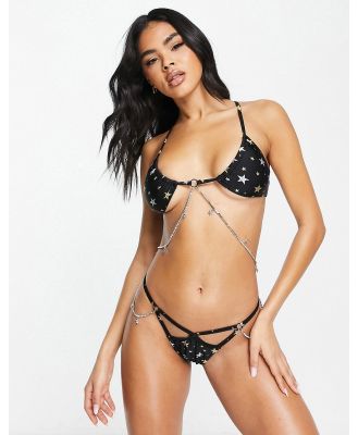 ASOS DESIGN halter cross back bikini top with removable chain detail in star print-Multi