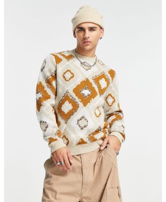 ASOS DESIGN hand knit texture jumper with geo print-Neutral