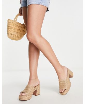 ASOS DESIGN Harmony mid heeled platform mules in natural fabrication-Neutral