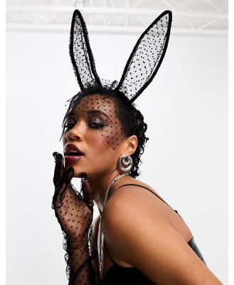 ASOS DESIGN headband with bunny ears and glove set in black mesh design