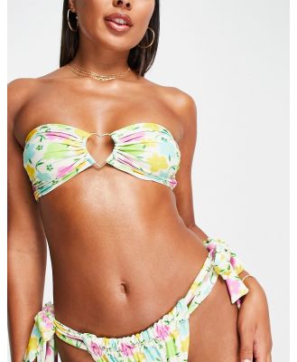 ASOS DESIGN heart ring bikini top in vibrant floral print-Multi