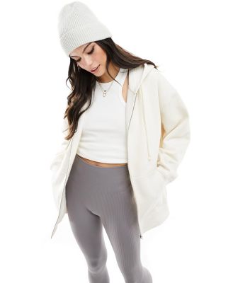 ASOS DESIGN heavyweight oversized zip through hoodie in cream-White