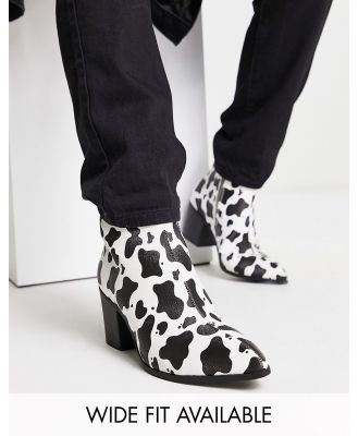 ASOS DESIGN heeled chelsea boots in animal print faux leather-Black