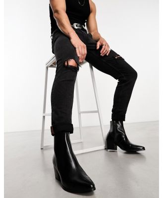 ASOS DESIGN heeled chelsea boots with pointed toe in black leather