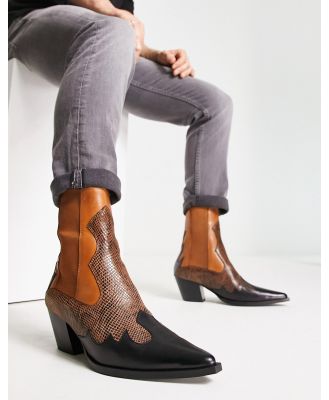 ASOS DESIGN heeled chelsea western boots in brown leather