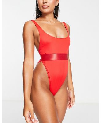 ASOS DESIGN high leg elastic swimsuit in red - RED