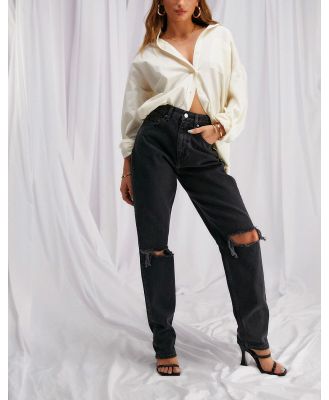 ASOS DESIGN high waist 'slouchy' mom jeans in washed black with rips