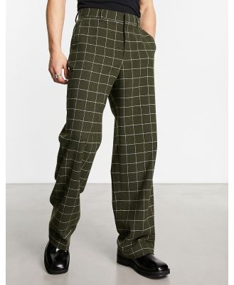 ASOS DESIGN high waist wide wool mix smart pants in forest green window check