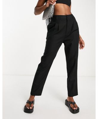 ASOS DESIGN high waisted tapered pants in black linen