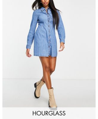 ASOS DESIGN Hourglass Denim fitted shirt dress in midwash-Blue