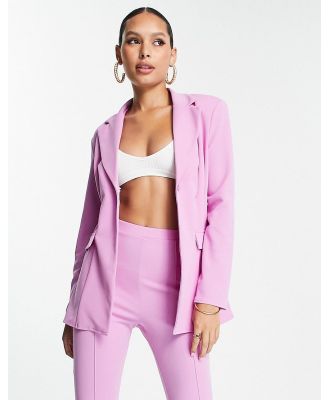 ASOS DESIGN jersey suit strong shoulder nipped waist blazer in pink