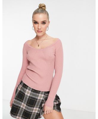 ASOS DESIGN jumper with scoop neck with rib bust detail in dusky pink