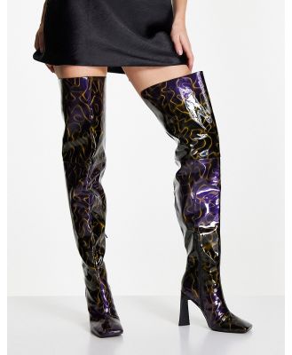 ASOS DESIGN Kensington high heeled square toe over the knee boots in multi patent