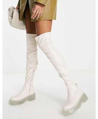 ASOS DESIGN Kentisbury chunky over the knee boots in off white with clear sole