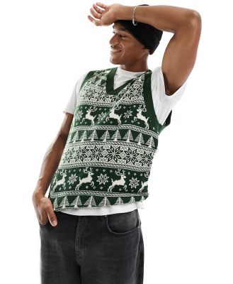ASOS DESIGN knitted Christmas tank in green fair isle pattern