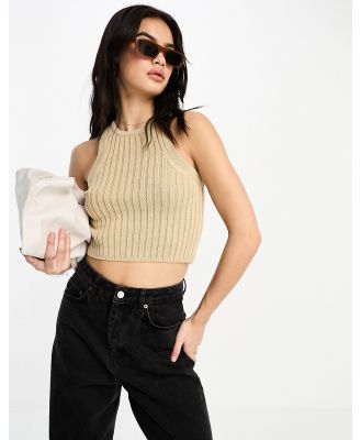 ASOS DESIGN knitted crop racer tank in chunky stitch in stone-Neutral
