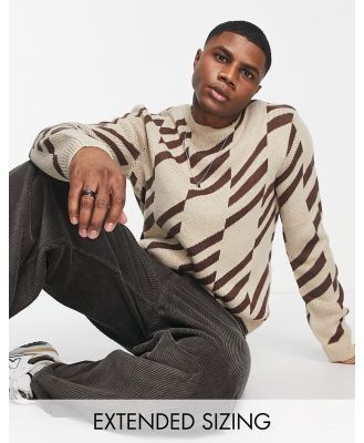 ASOS DESIGN knitted geo print jumper in beige & brown-Multi
