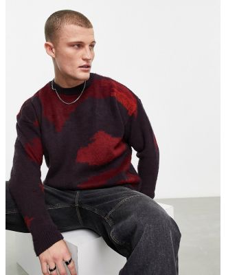 ASOS DESIGN knitted jumper in swirl print in brown and red-Black