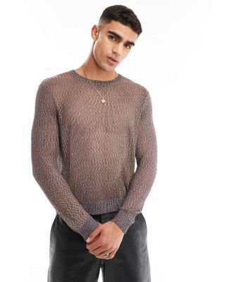 ASOS DESIGN knitted metallic mesh long sleeve jumper in multi