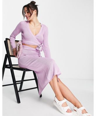 ASOS DESIGN knitted midi skirt with tie waist detail in lilac (part of a set)-Purple