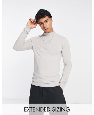 ASOS DESIGN knitted muscle fit turtle neck jumper in light grey