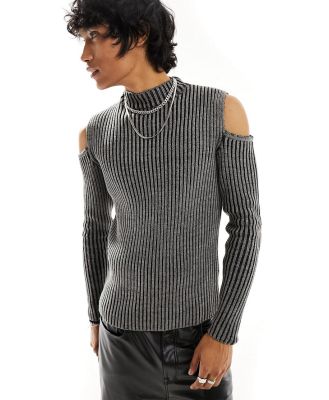 ASOS DESIGN knitted muscle pleated rib jumper with cap sleeves in charcoal-Grey