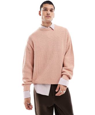 ASOS DESIGN knitted oversized rib jumper in light pink