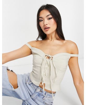 ASOS DESIGN lace up front corset in stone-Brown