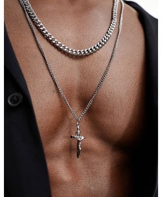 ASOS DESIGN layered neck chain with cross in silver tone