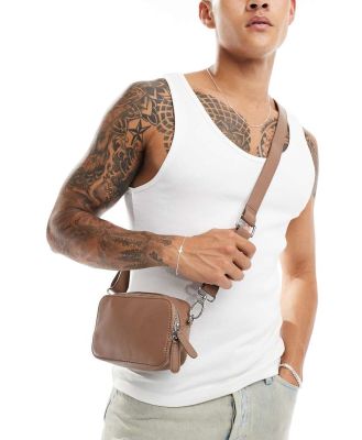 ASOS DESIGN leather cross body camera bag in brown