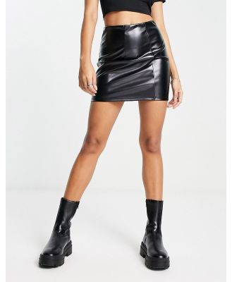 ASOS DESIGN leather look seamed super mini skirt in black