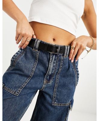 ASOS DESIGN leather silver buckle waist and hip jeans belt in black