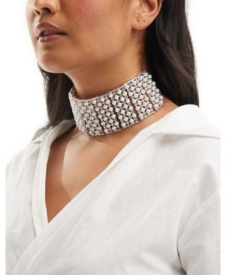 ASOS DESIGN Limited Edition choker necklace with faux pearl and crystal cupchain in silver tone