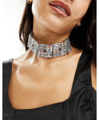 ASOS DESIGN Limited Edition choker necklace with square baguette crystal design in silver tone