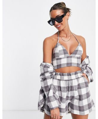 ASOS DESIGN linen check suit shorts with paperbag waist in multi
