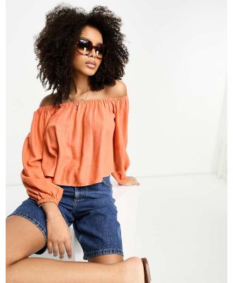 ASOS DESIGN linen off shoulder top in orange