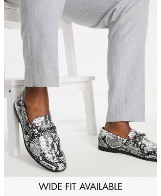 ASOS DESIGN loafers in grey faux snake with snaffle