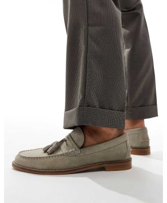 ASOS DESIGN loafers in stone suede with tassel and natural sole-Neutral