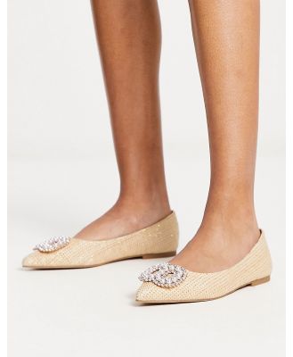 ASOS DESIGN Lola faux pearl pointed ballet flats in natural-Neutral