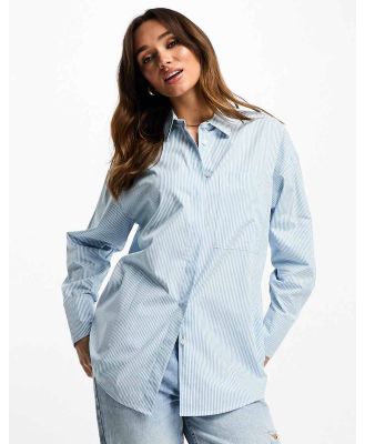 ASOS DESIGN long sleeve boyfriend shirt in blue & white stripe-Multi