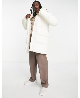 ASOS DESIGN longline puffer coat with detachable hood in ecru-Neutral