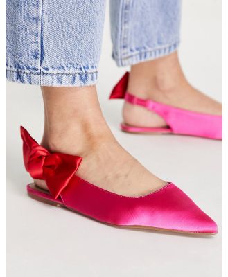 ASOS DESIGN Louise bow slingback ballet flats in pink/red satin