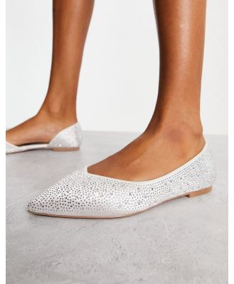 ASOS DESIGN Luscious pointed embellished ballet flats in ivory-White
