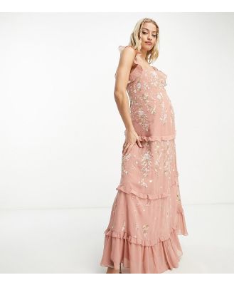 ASOS DESIGN Maternity Bridesmaid cami embellished maxi dress with embroidery in rose-Pink