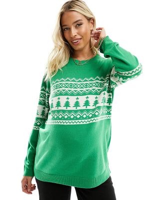 ASOS DESIGN Maternity Christmas jumper with placement fair isle pattern in green