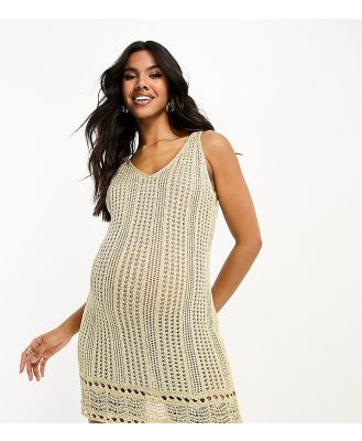 ASOS DESIGN Maternity crochet mini dress in metallic gold