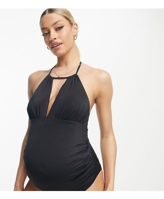 ASOS DESIGN Maternity halter keyhole swimsuit in black