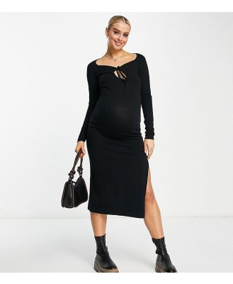 ASOS DESIGN Maternity knitted midi dress with cross over strap detail in black